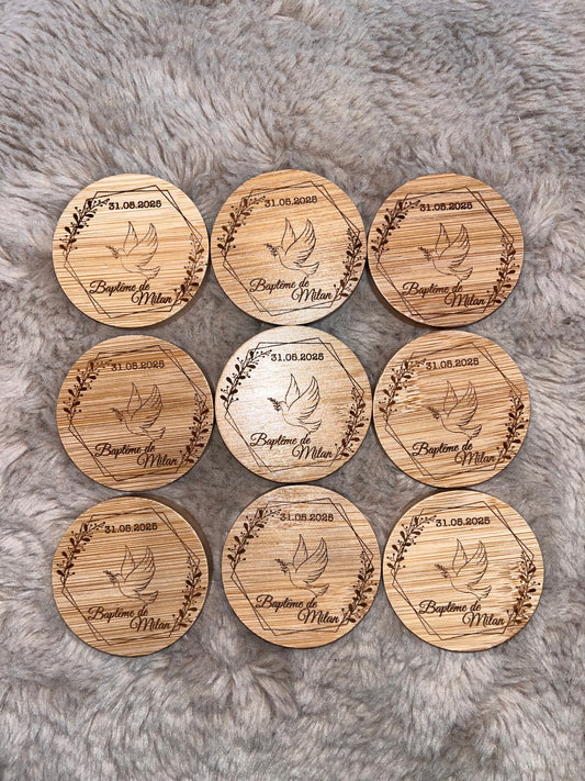 Décapsuleur aimanté rond en bois personnalisé