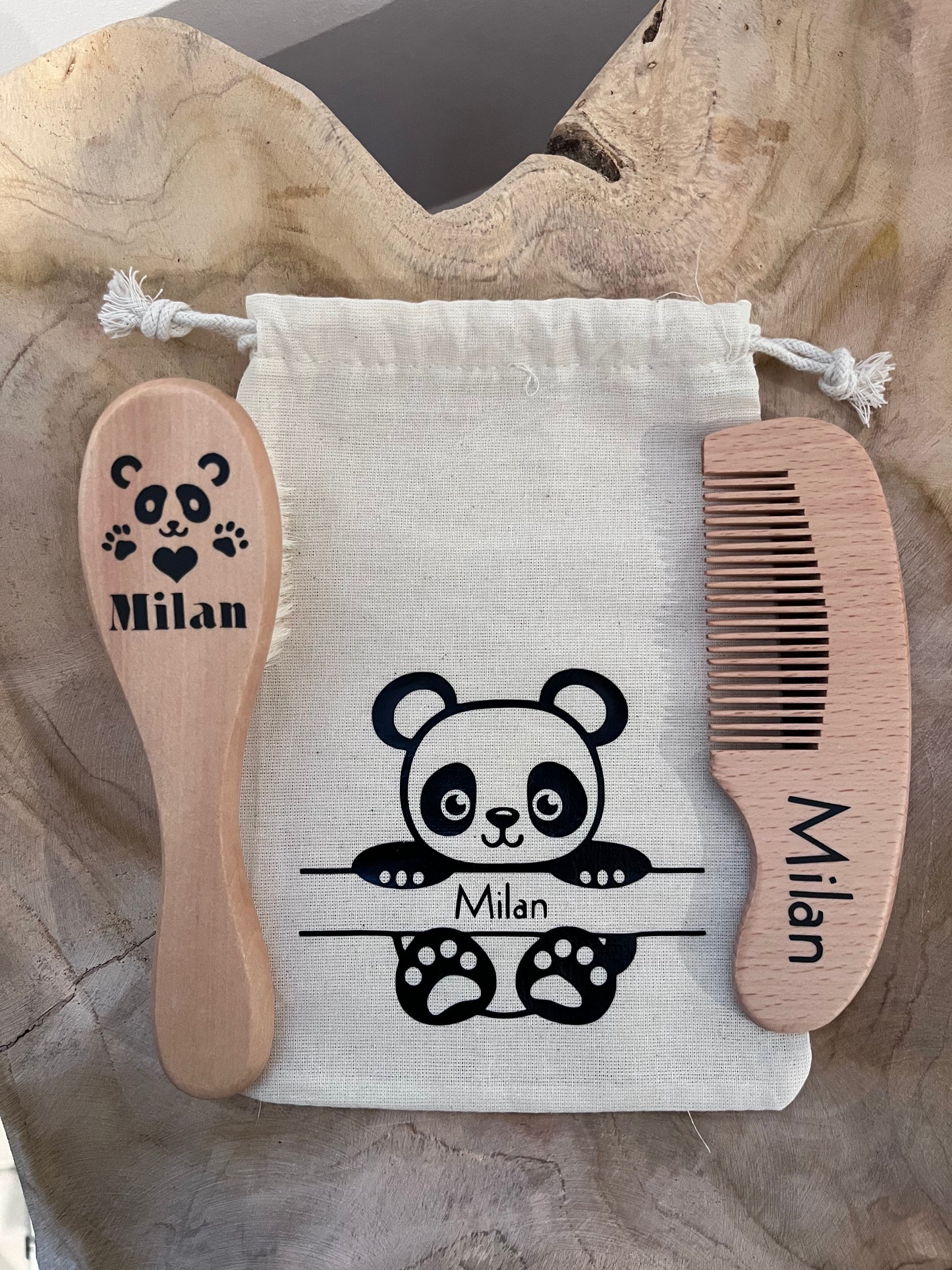 Lot peigne et brosse bébé personnalisé