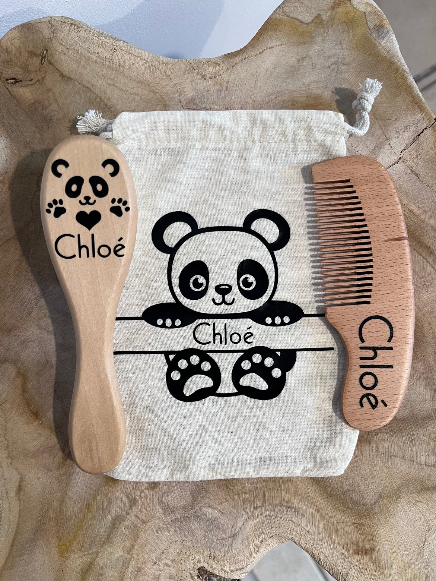 Lot peigne et brosse bébé personnalisé