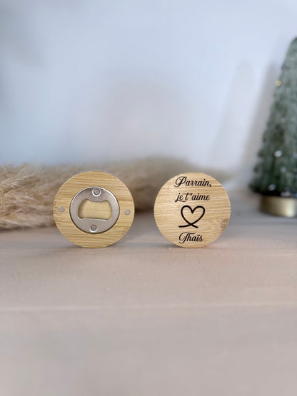 Décapsuleur aimanté rond en bois personnalisé
