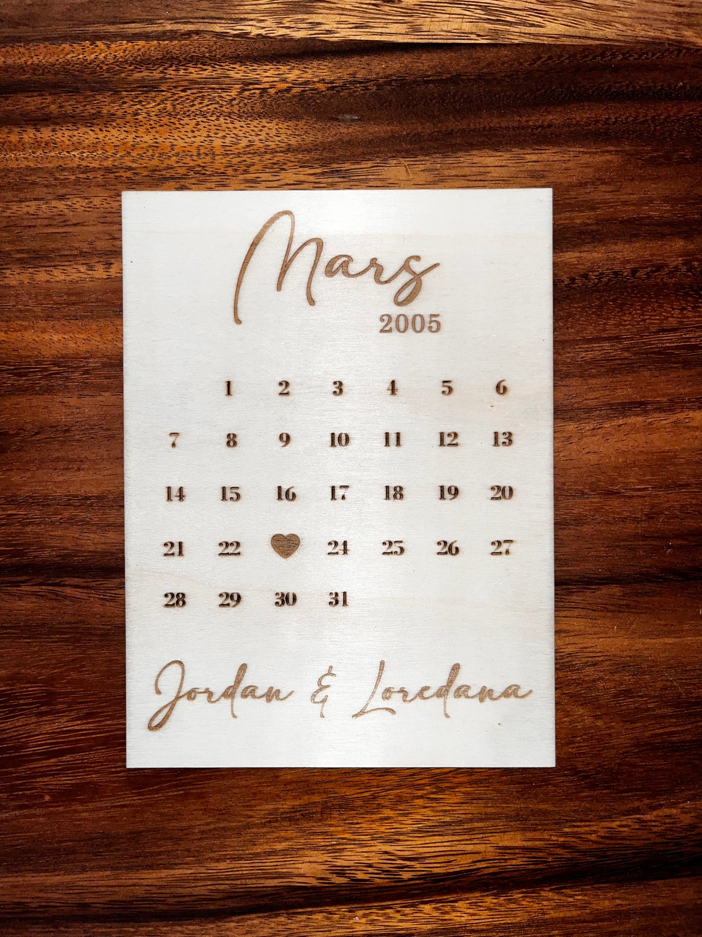 Calendrier d’amour en Bois Personnalisé