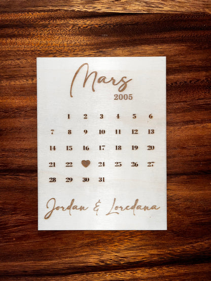 Calendrier d’amour en Bois Personnalisé