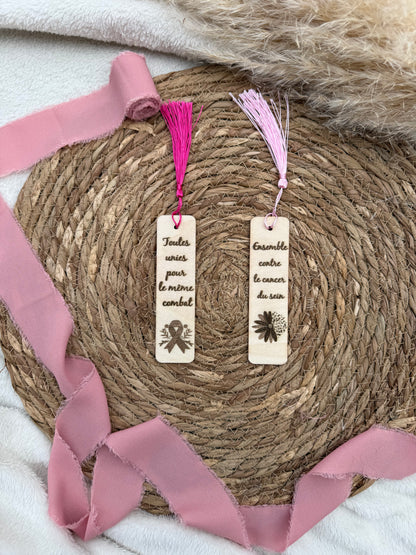 Marque-page solidaire en bois – Octobre Rose 🎀