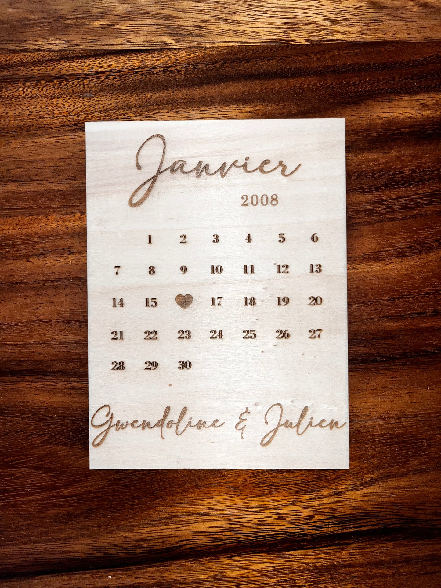 Calendrier d’amour en Bois Personnalisé