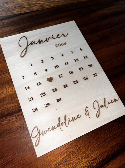Calendrier d’amour en Bois Personnalisé