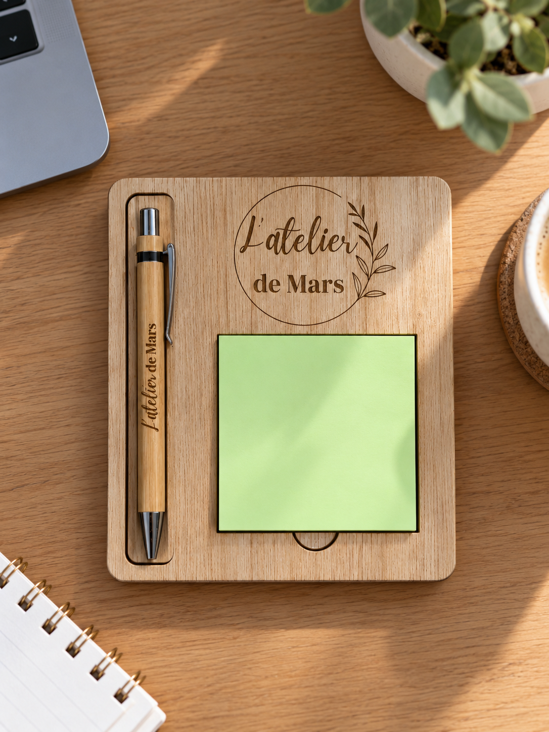 Bloc note avec stylo personnalisé en bois pour cadeau d'entreprise
