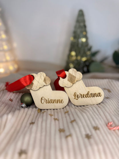 boule de noël en forme de chausson personnalisée