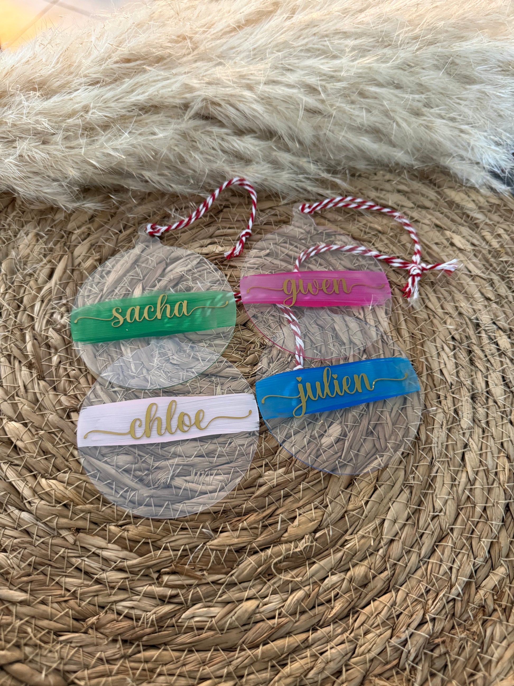 nsemble de boules de Noël transparentes en acrylique personnalisées avec prénoms