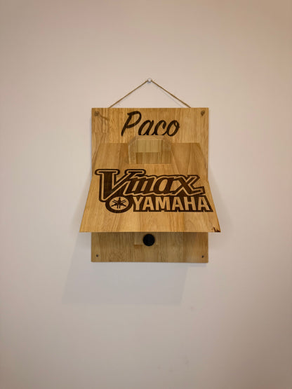 Support de casque moto personnalisé en bois