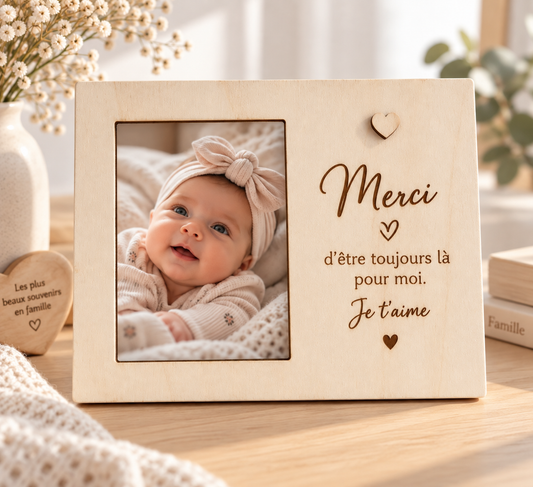 Cadre photo en bois personnalisé avec une photo de bébé
