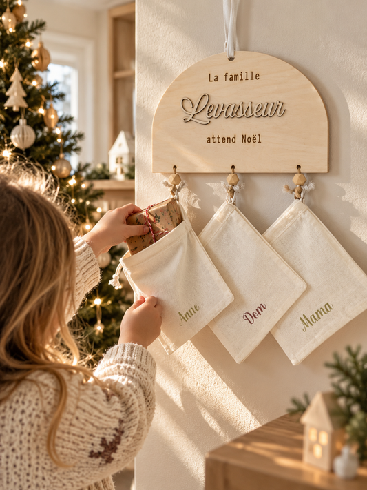 Calendrier de l'avent familial personnalisé en bois