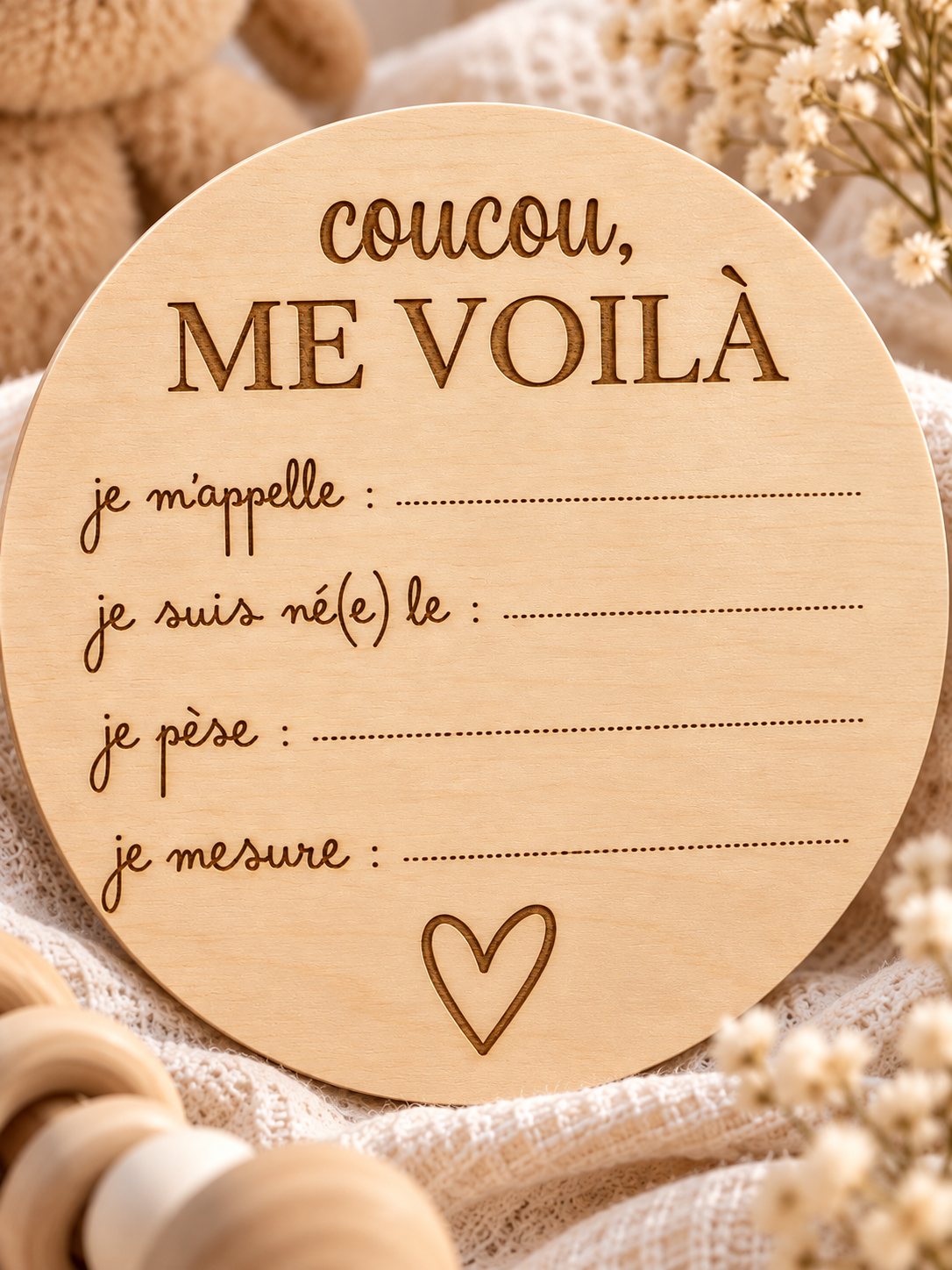 Carte de naissance personnalisée en bois