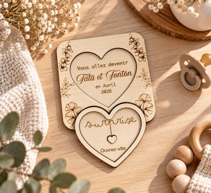 Carte message caché pour annoncer l'arrivée de bébé