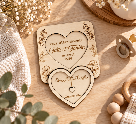 Carte message caché pour annoncer l'arrivée de bébé