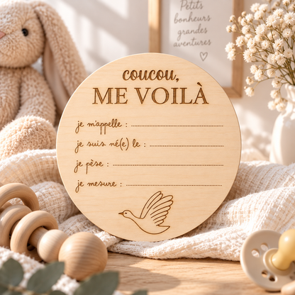Carte de naissance personnalisée en bois