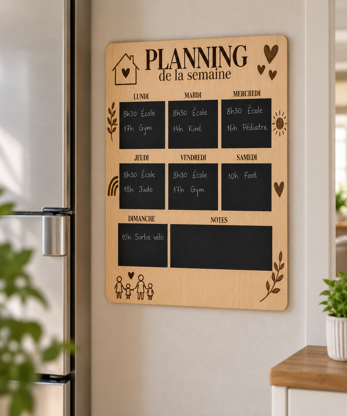 Planning familial effaçable personnalisé en bois