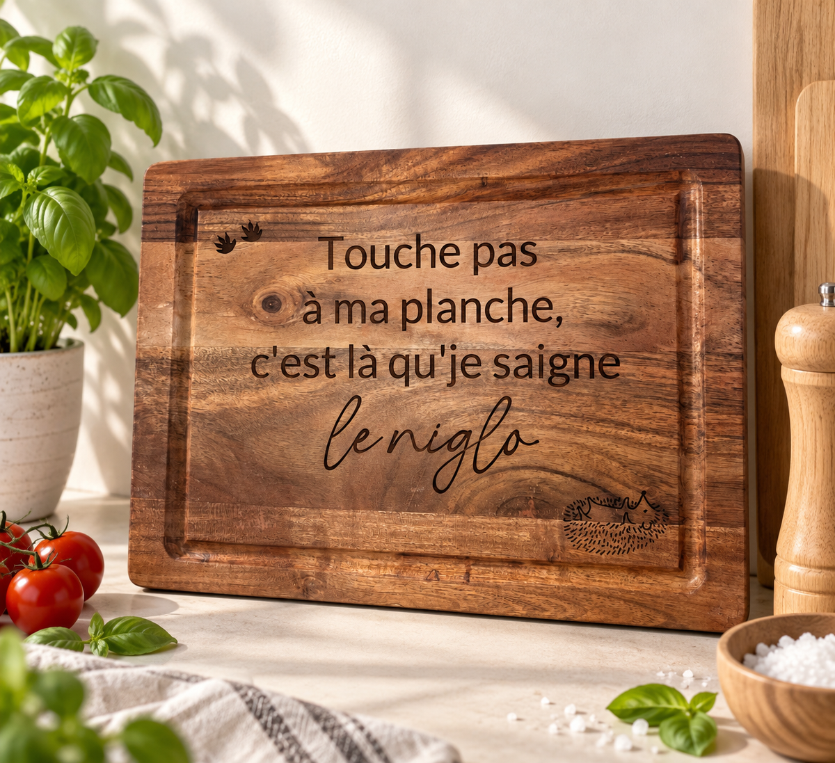 Planche à découper personnalisée en bois d'acacia