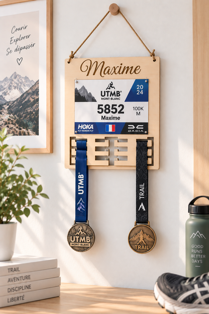 support médaille et dossard personnalisé en bois