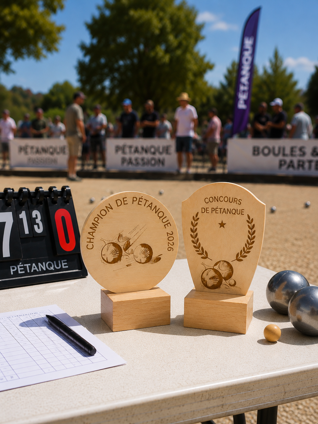 Coupes de pétanque personnalisées en bois