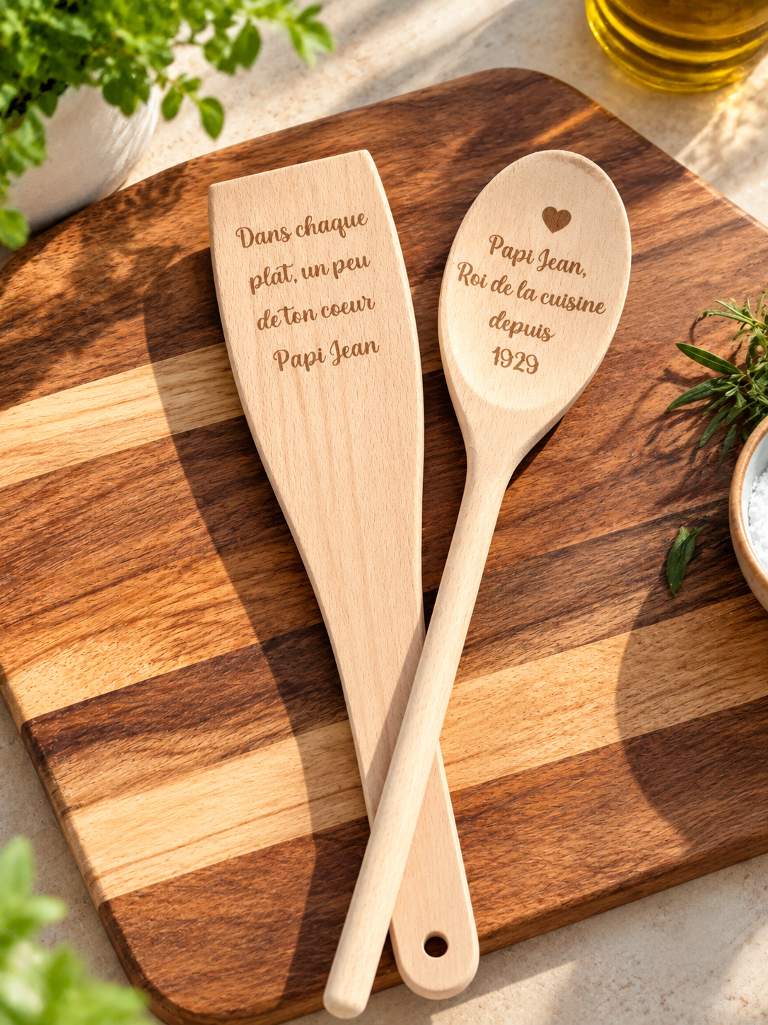 Couverts de cuisine personnalisé en bois pour la fête des papis