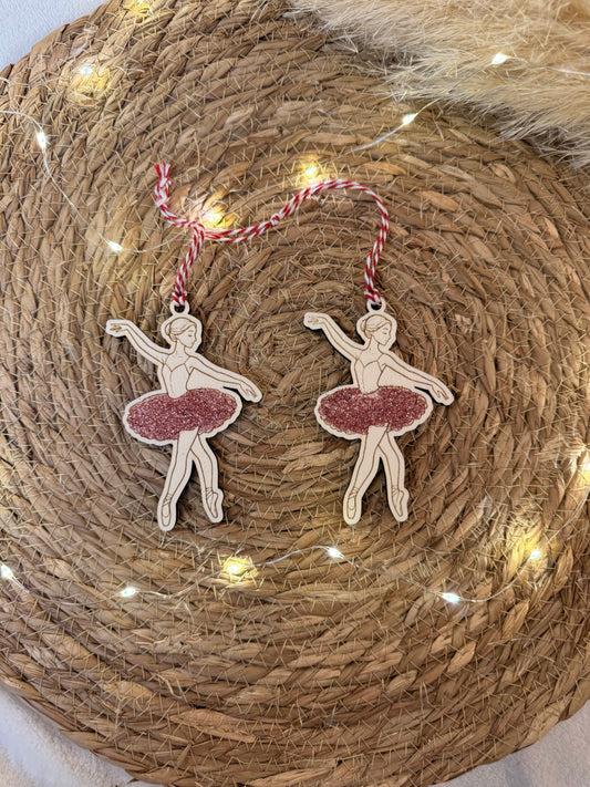 Boule de Noël danseuse étoile en bois avec paillettes