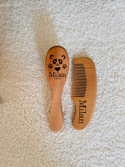 Lot peigne et brosse bébé personnalisé