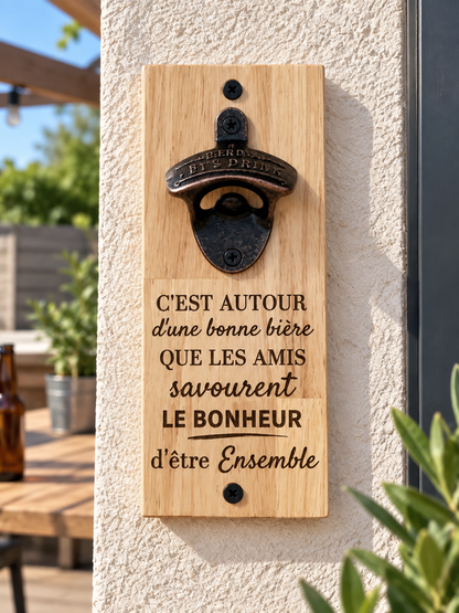 Décapsuleur de bière mural personalisé en bois