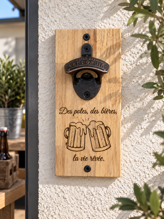 Décapsuleur de bière mural personalisé en bois