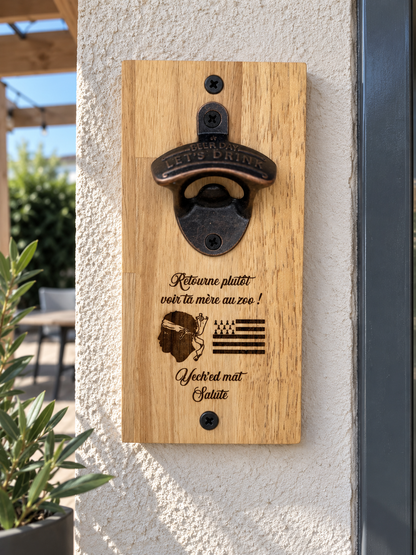 Décapsuleur de bière mural personalisé avec signe de la corse en bois