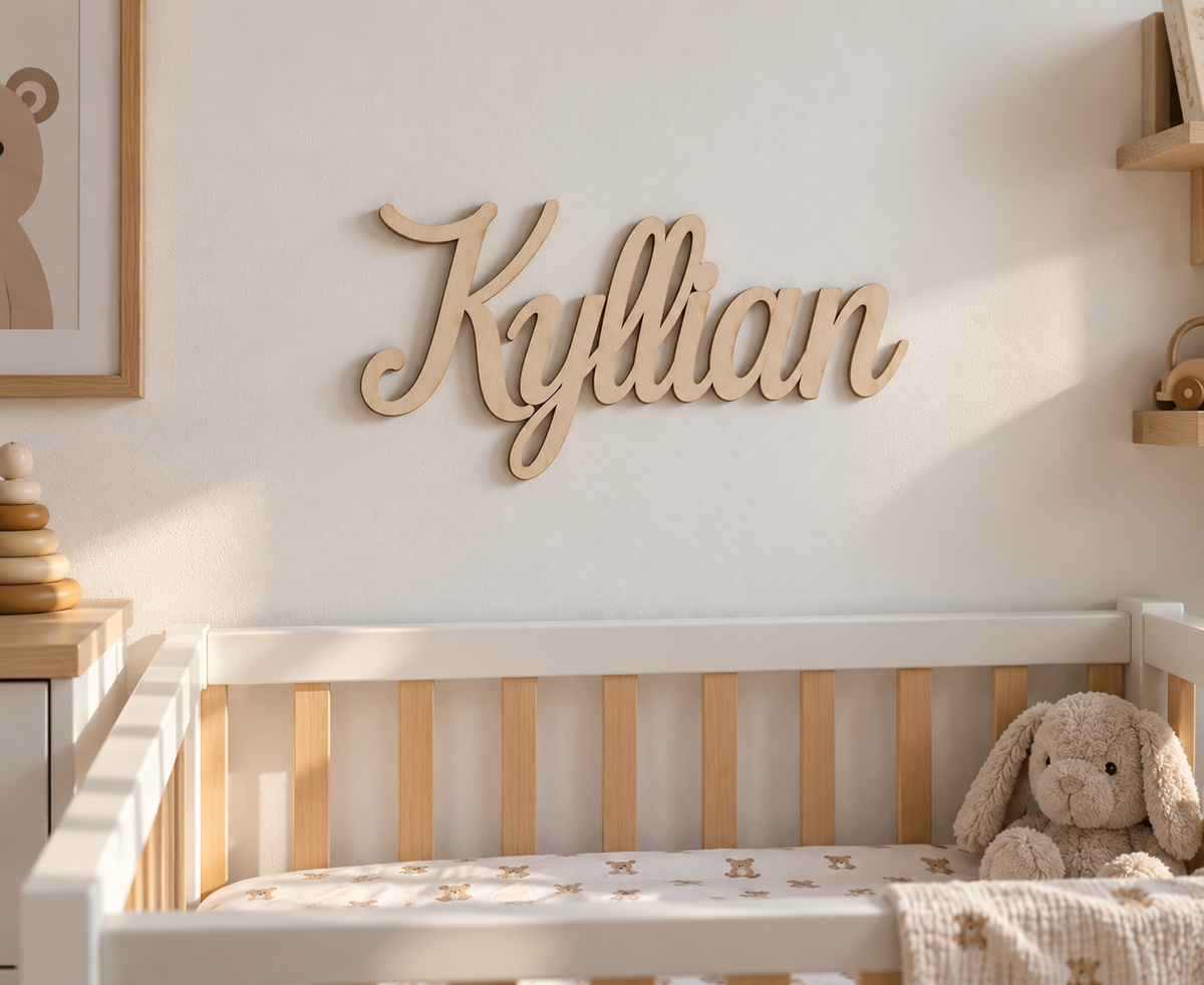 Décoration de chambre bébé personnalisée en bois