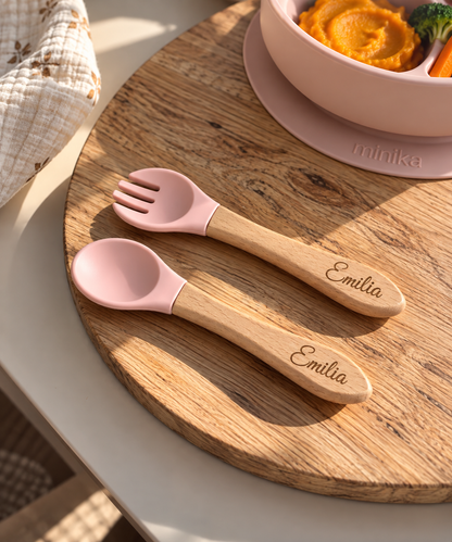 Ensemble Couverts en bois et silicone personnalisés pour petite fille