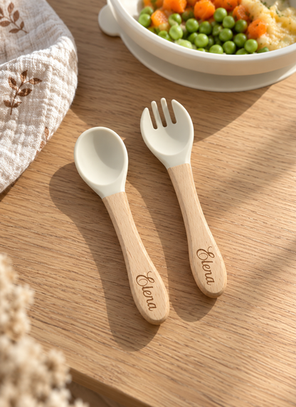 Ensemble Couverts en bois et silicone personnalisés pour enfant