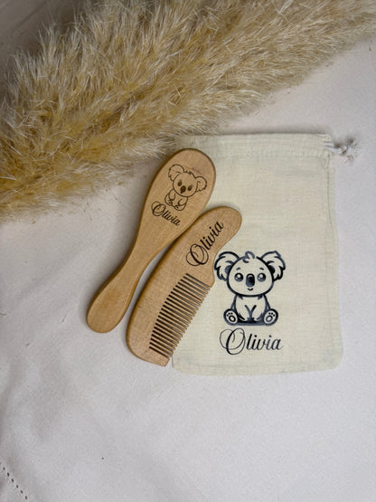 Lot peigne et brosse bébé personnalisé