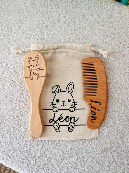 Lot peigne et brosse bébé personnalisé