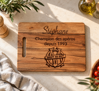 Grande Apéro personalisée en bois, cadeau idéal pour supporter de l'om (olympique de marseille)