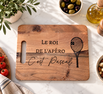 Grande Apéro personalisée en bois, cadeau idéal pour un passionné de tennis