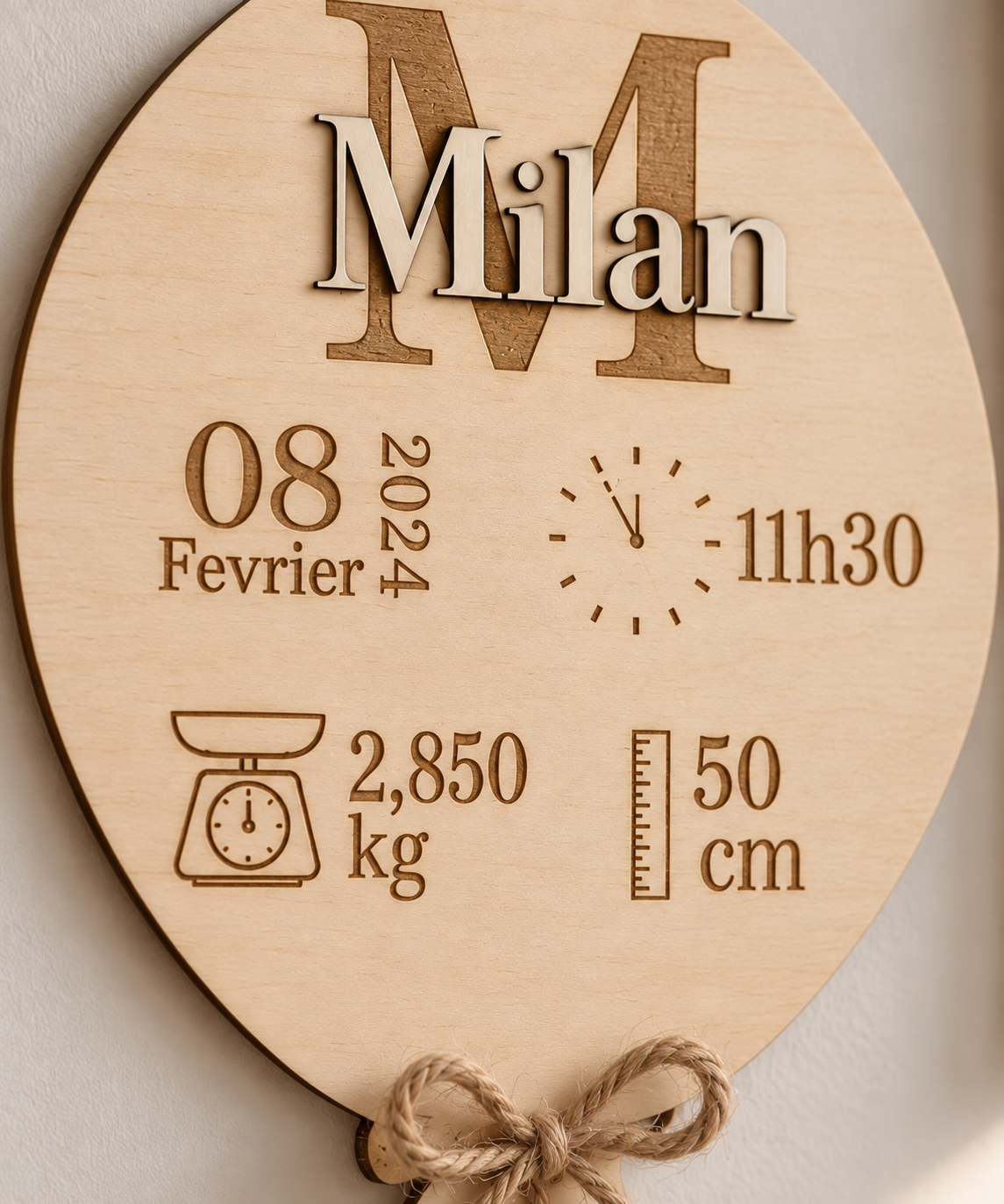 Gravure sur panneau de naissance personnalisé en bois