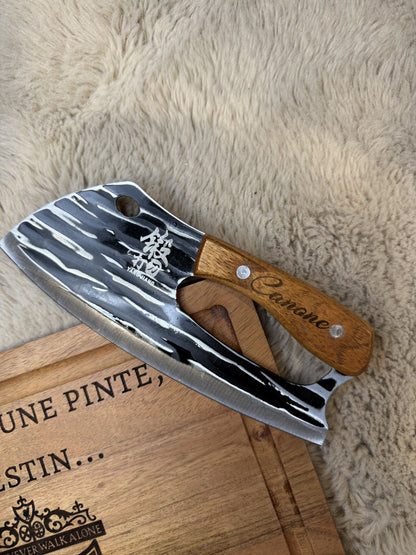 Planche à Découper personnalisée en Bois d'Acacia + Couteau Original Japonais