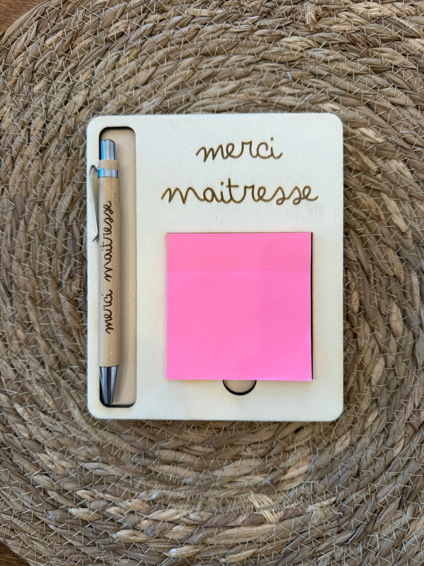 Bloc note + stylo personnalisé en bois