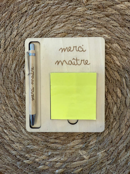 Bloc note + stylo personnalisé en bois