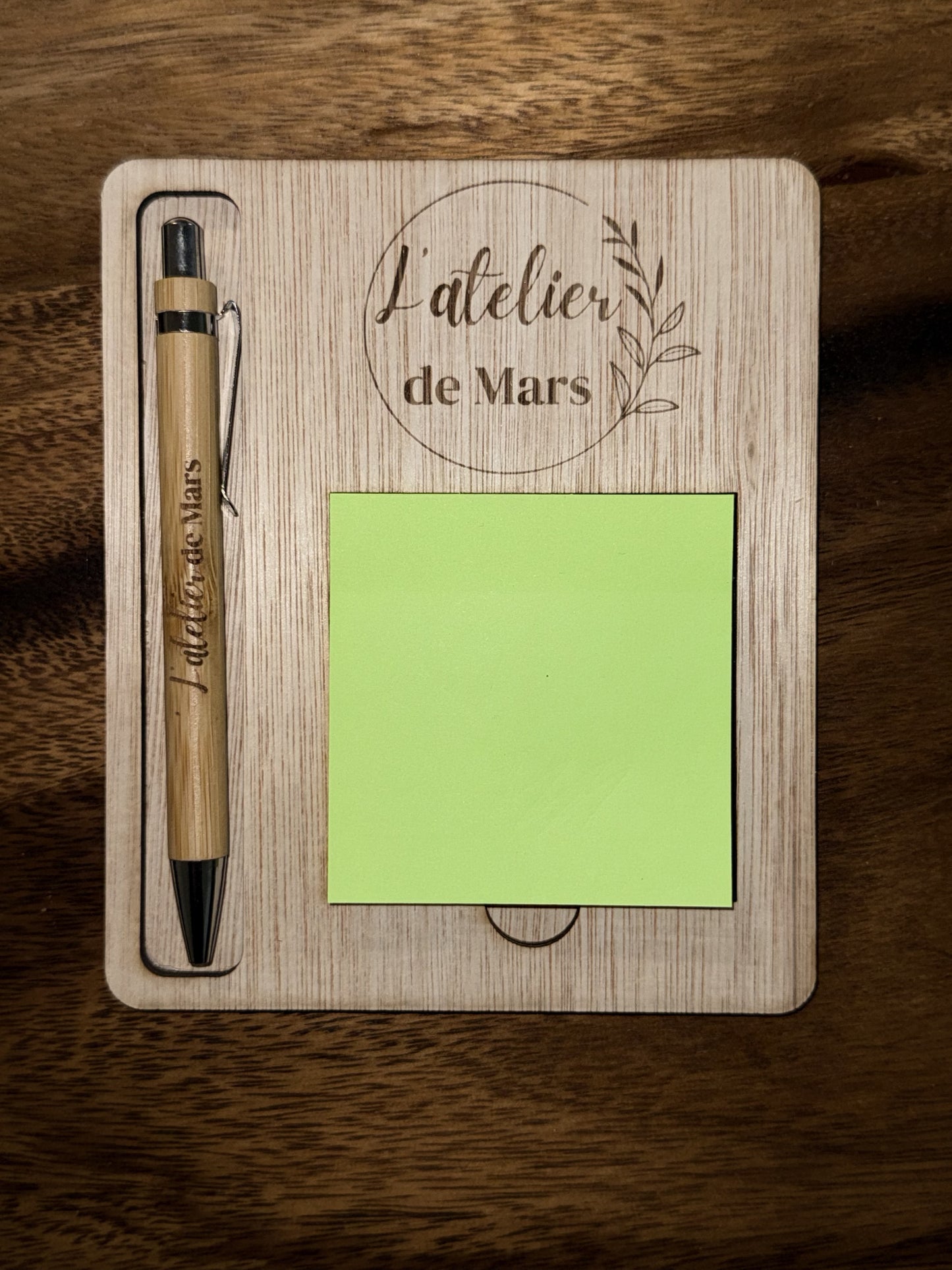 Bloc note + stylo personnalisé en bois