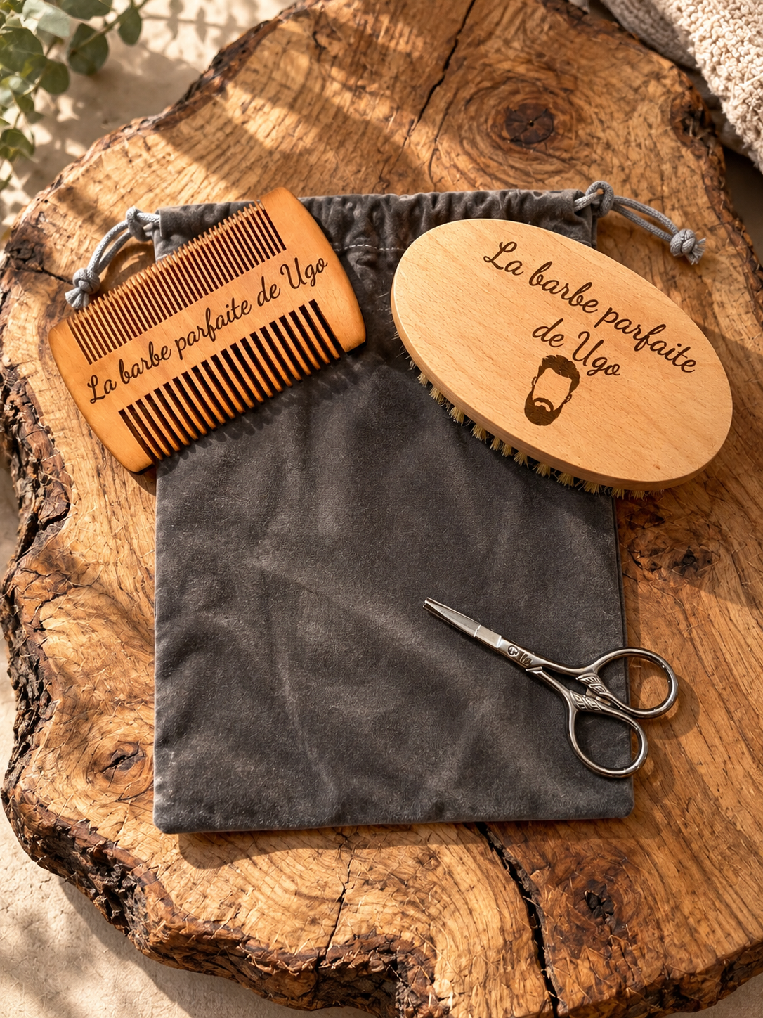 kit soin de la barbe personnalisé en bois
