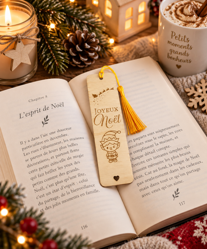Marque-page de Noël personnalisé en bois