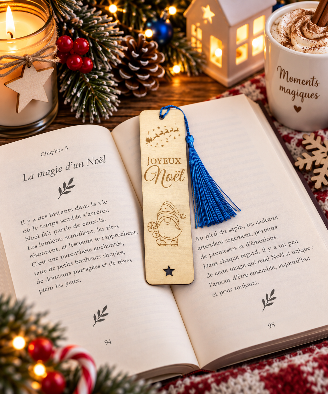 Marque-page de Noël personnalisé en bois