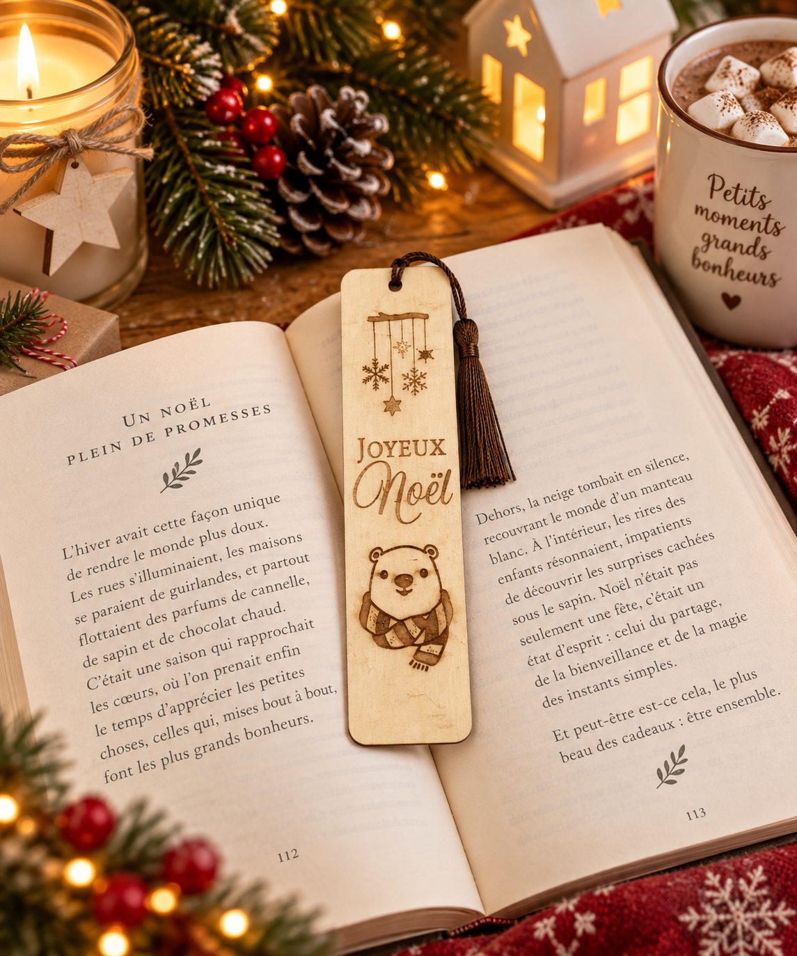 Marque-page de Noël personnalisé en bois