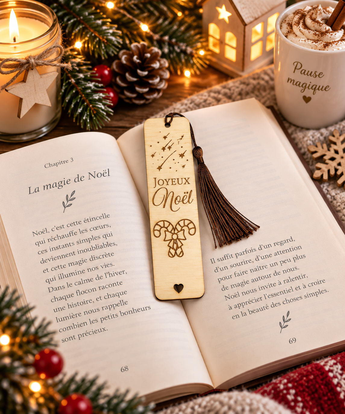 Marque-page personnalisable de Noël en bois