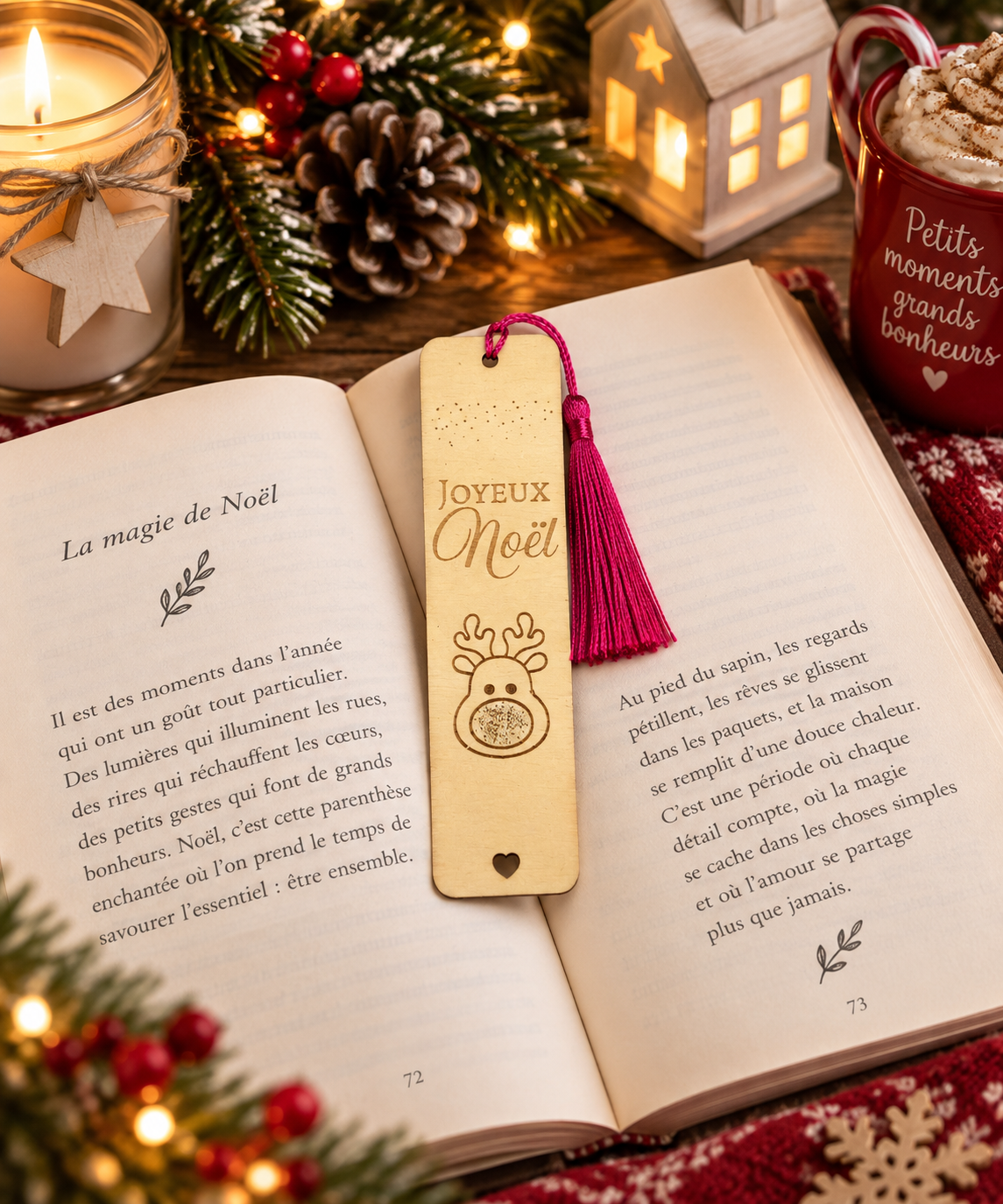 Marque-page personnalisé de Noël en bois