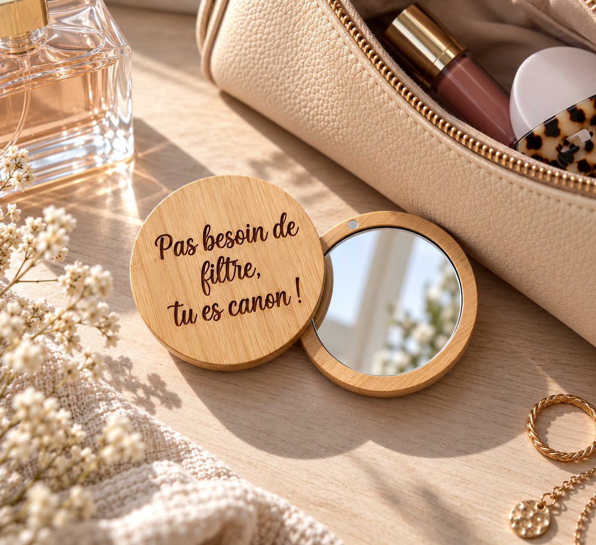 Miroir de poche personnalisé, cadeau femme pratique