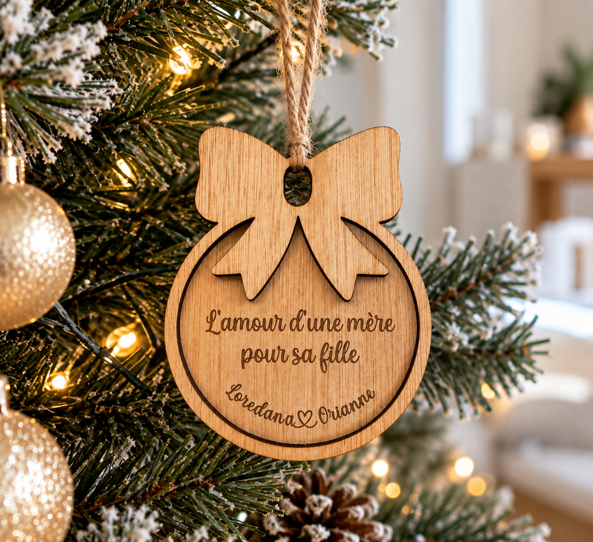 Boule de Noël personnalisée en bois avec message d'amour pour sa fille