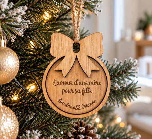 Boule de Noël personnalisée en bois avec message d'amour pour sa fille